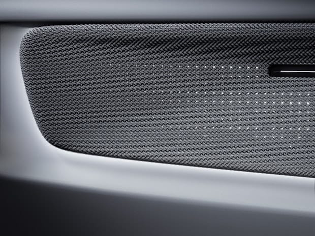 Detail of Polestar 4 interior panels, covered in Charcoal tech knit mesh textile