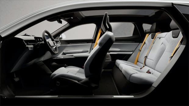 The interior of a Polestar car seen from the side.