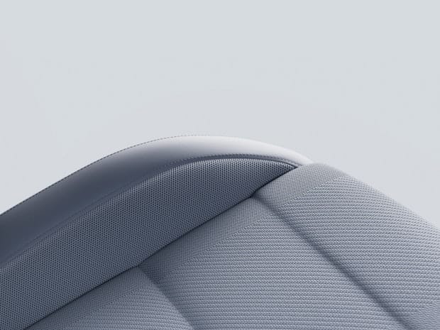 Angled detail of Polestar 4 front seat with Tailored knit upholstery