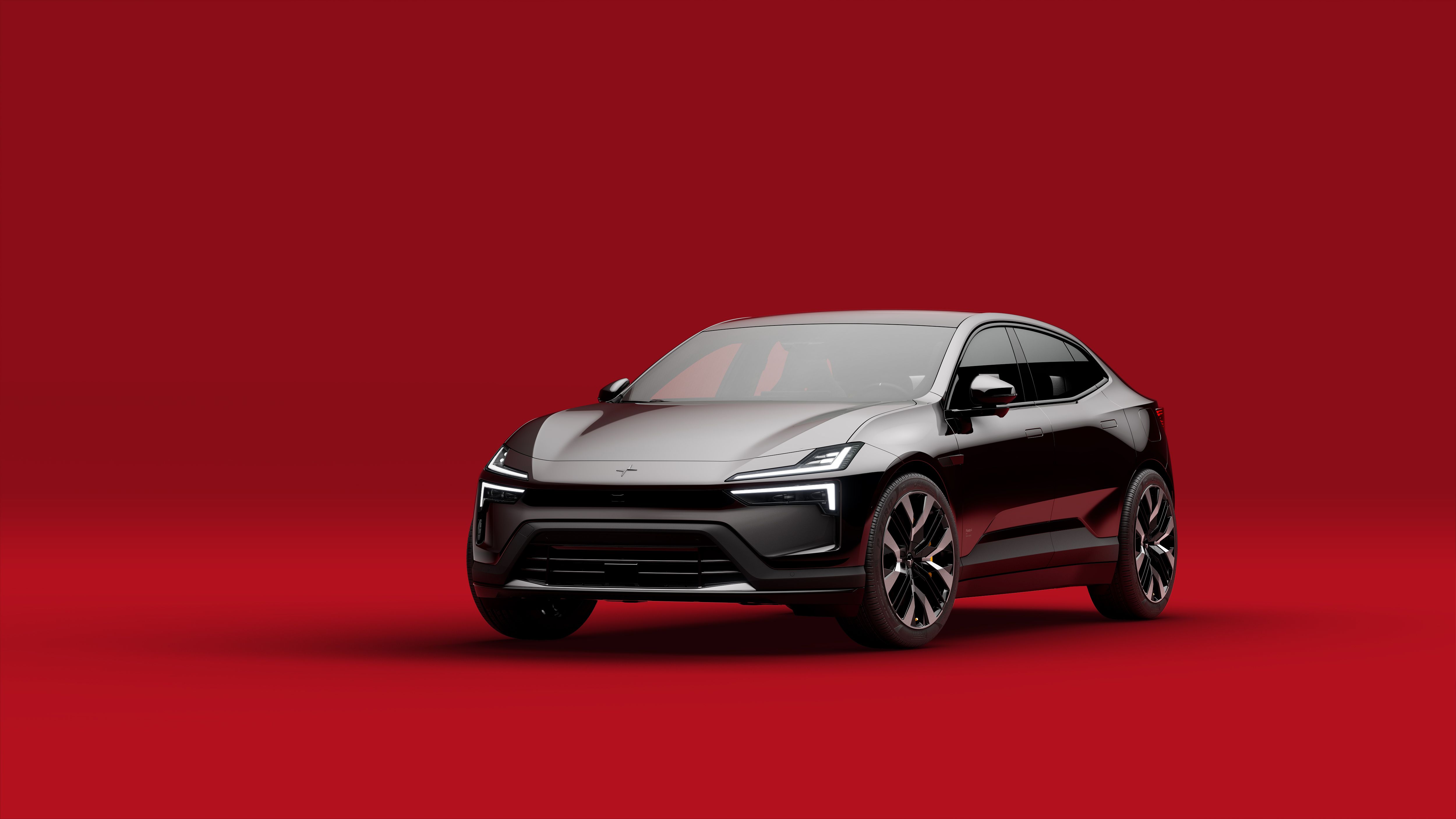 Black Polestar 4, red background