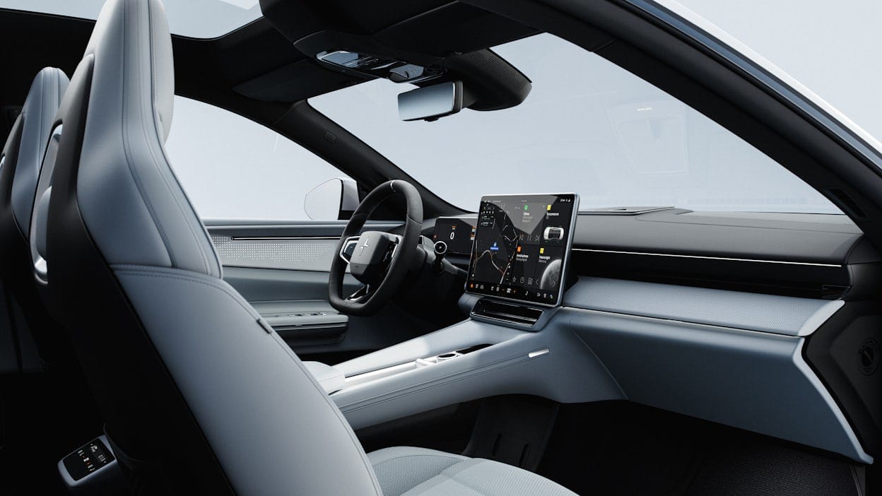 The dashboard with center display and steering wheel