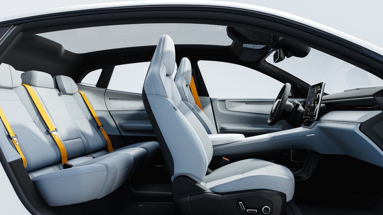 The interior of Polestar 4 seen from the side