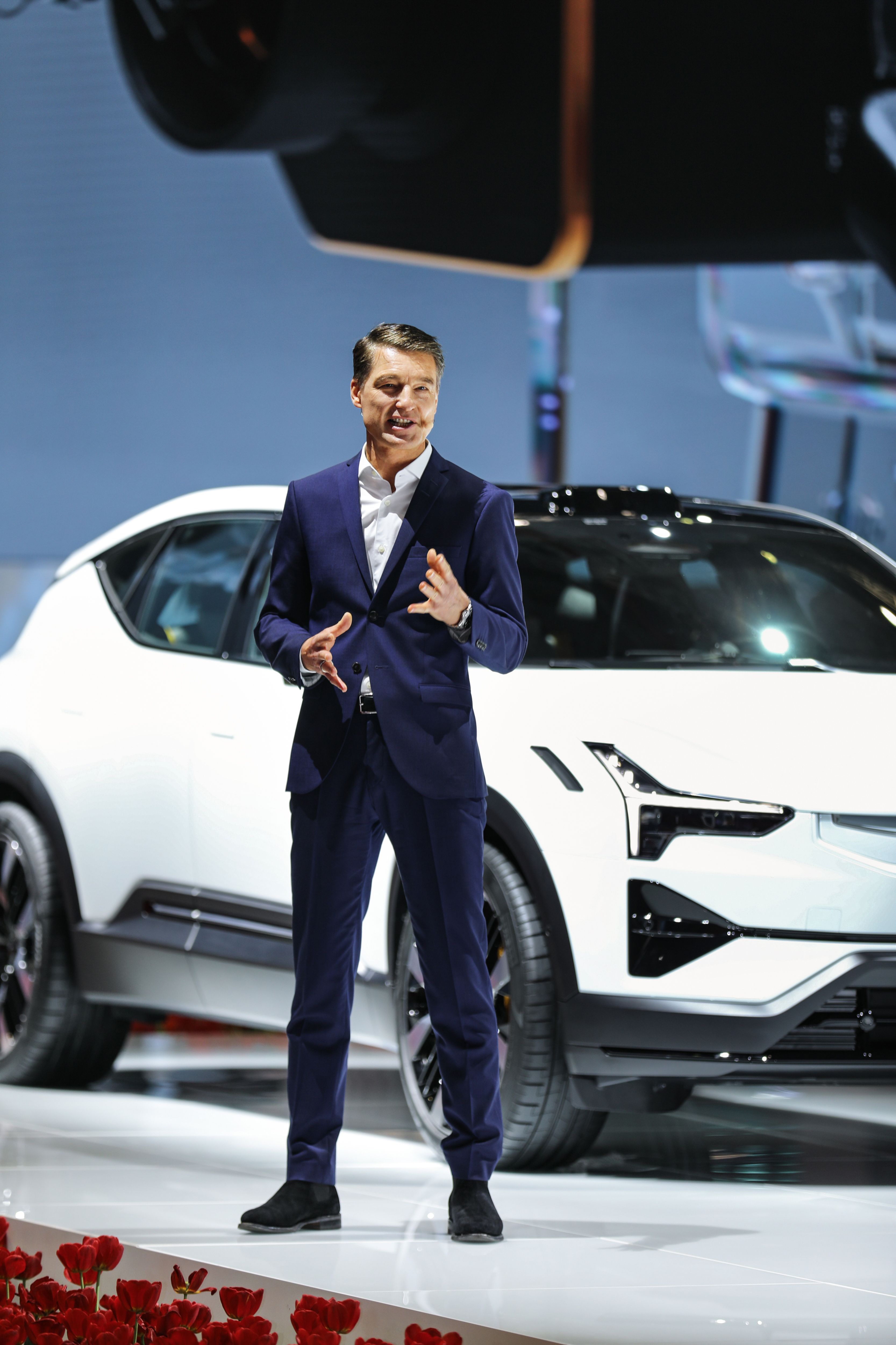 Thomas Ingenlath standing infront of Polestar 3 on the Shanghai autoshow