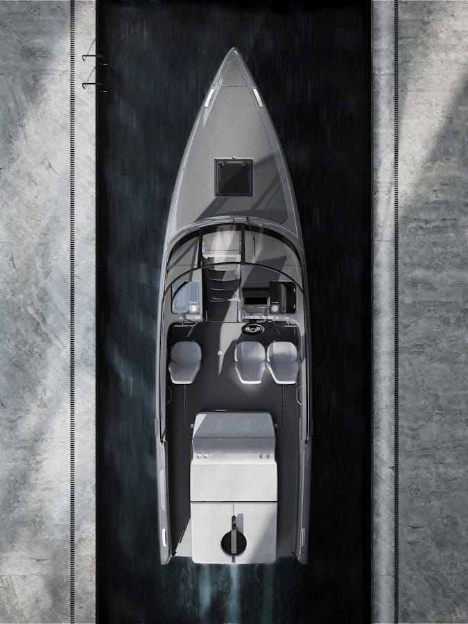 Grey open boat with three seats