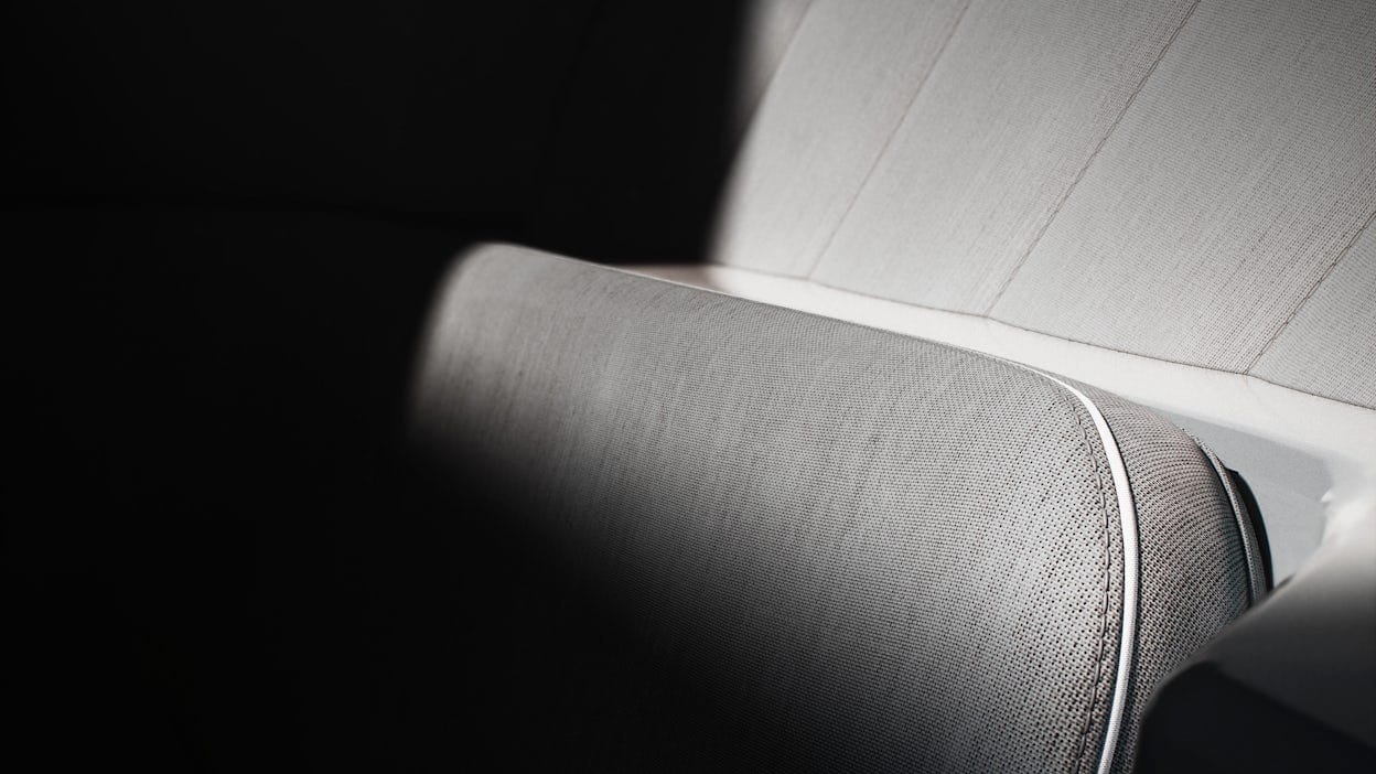 Close up on the light grey upholstery