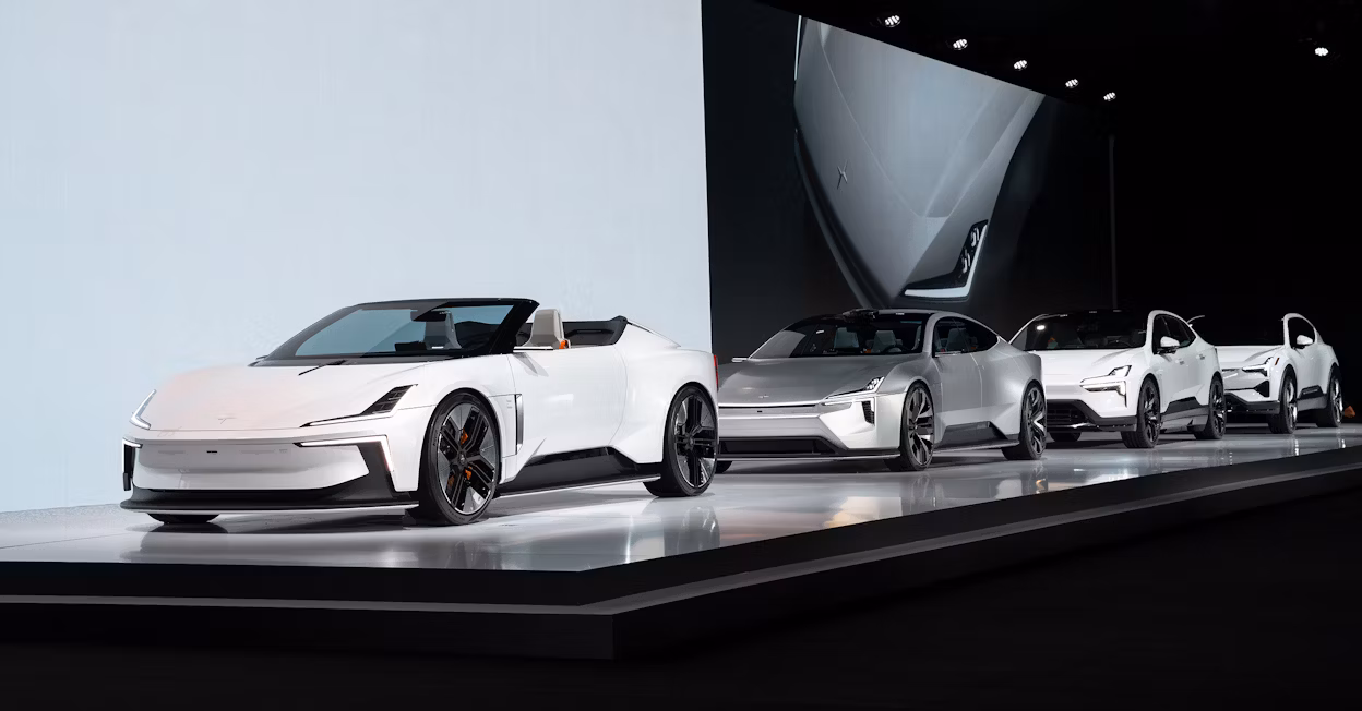 Polestar product line up on stage in Abu Dhabi.