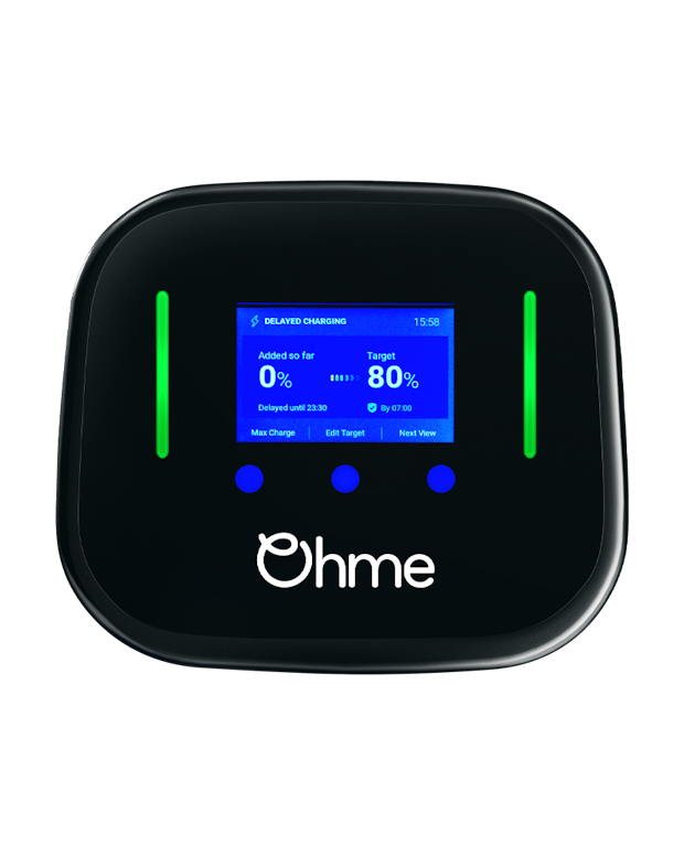 The Ohme Home Pro wall charger close-up