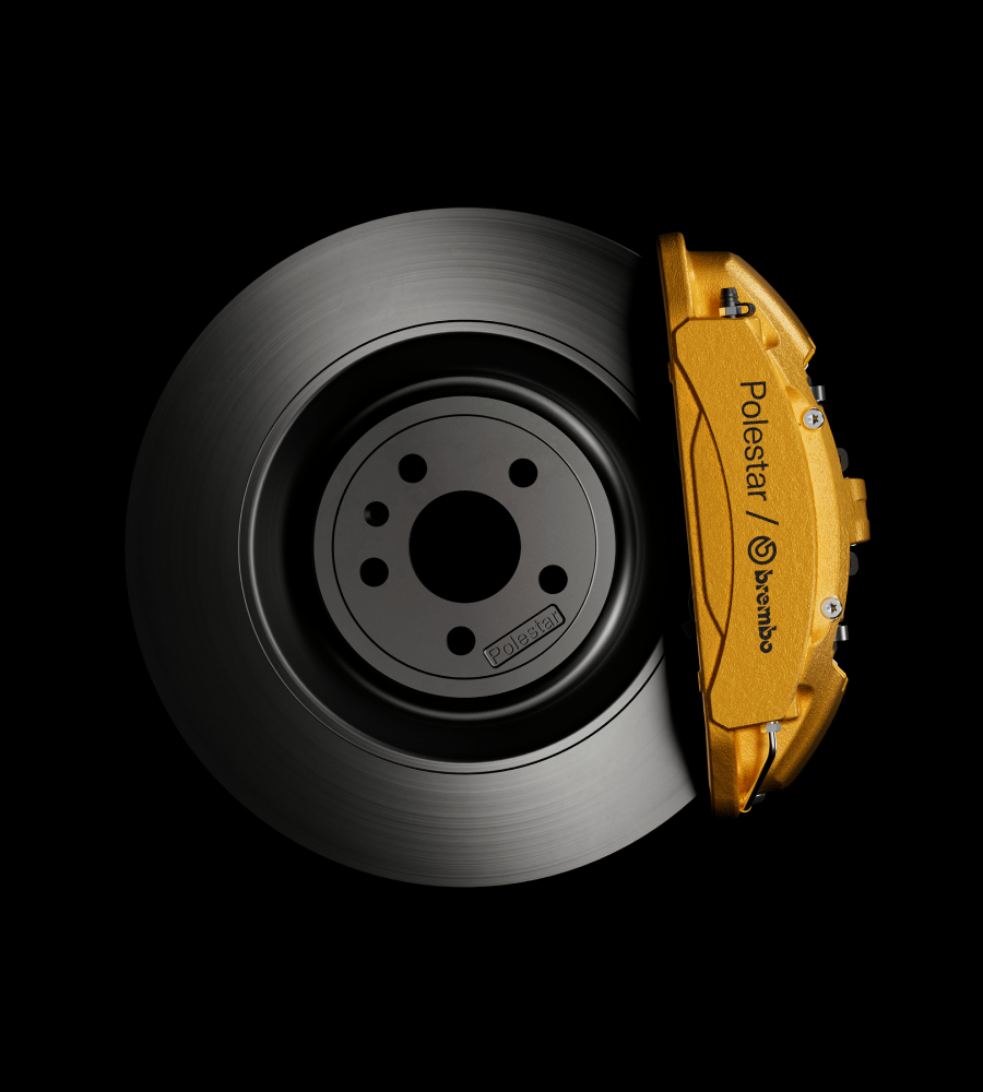 Black and yellow Brembo brakes on Polestar 4 Performance pack