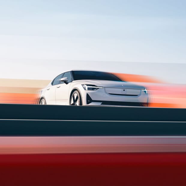 A colorful motion blur image of the Polestar 2.