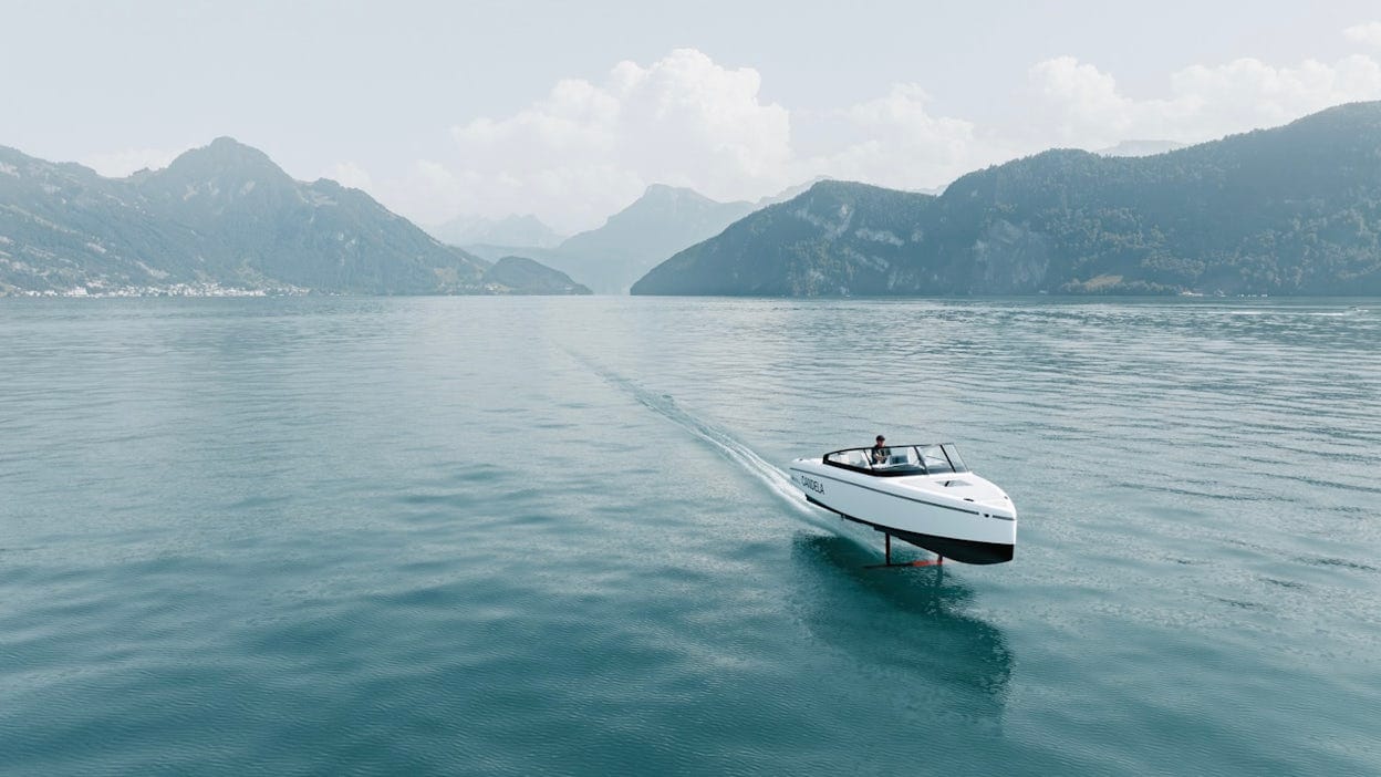 Hydrofoil boat in middle of the lake