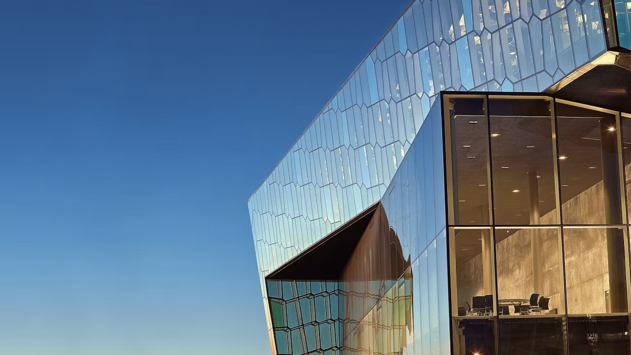 Reykjavik concert hall Harpa's facade in glass