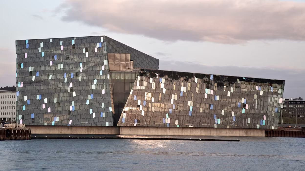 Reykjavik concert hall Harpa from afar.