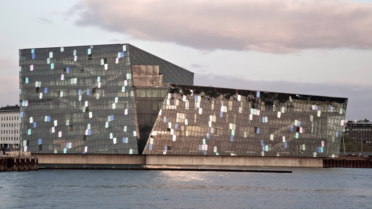Reykjavik concert hall Harpa from afar.