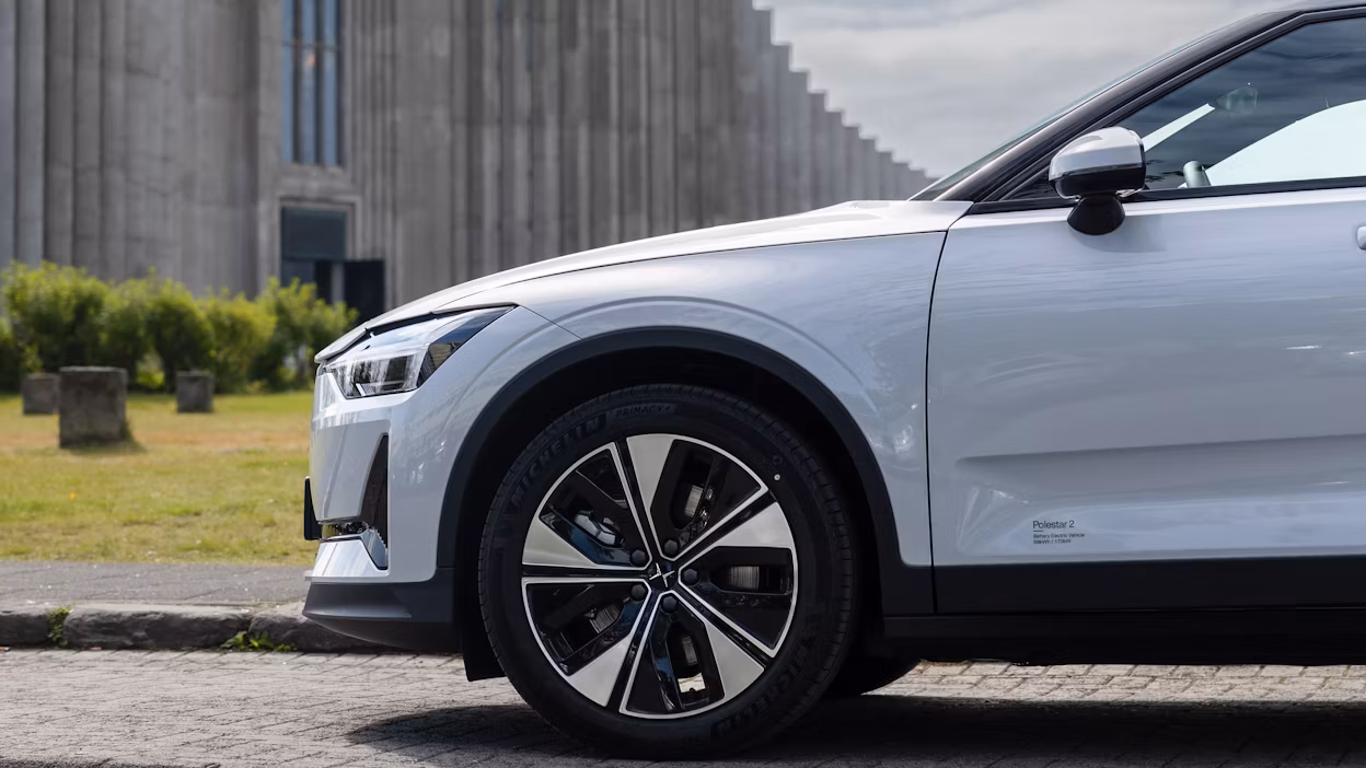 Side view of Polestar 2 in Reykjavik
