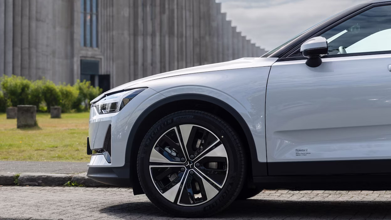 Side view of Polestar 2 in Reykjavik