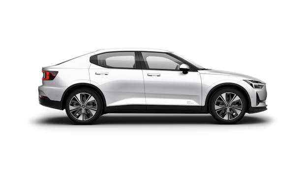 A Polestar 2 from the side on a white background.