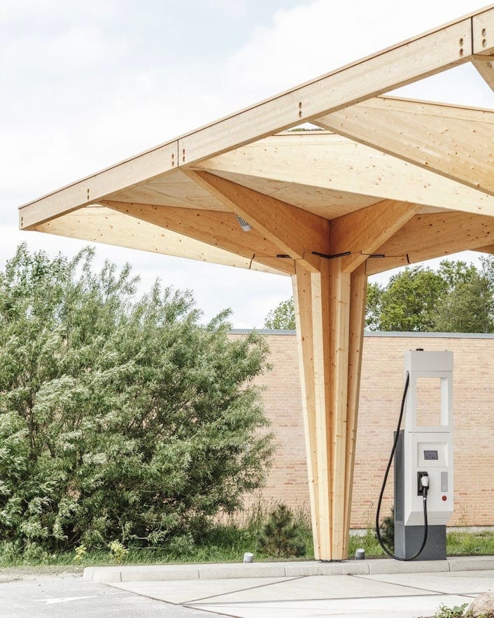 Wooden canopy and charging point