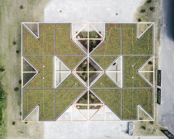Arial view of charging station roof garden