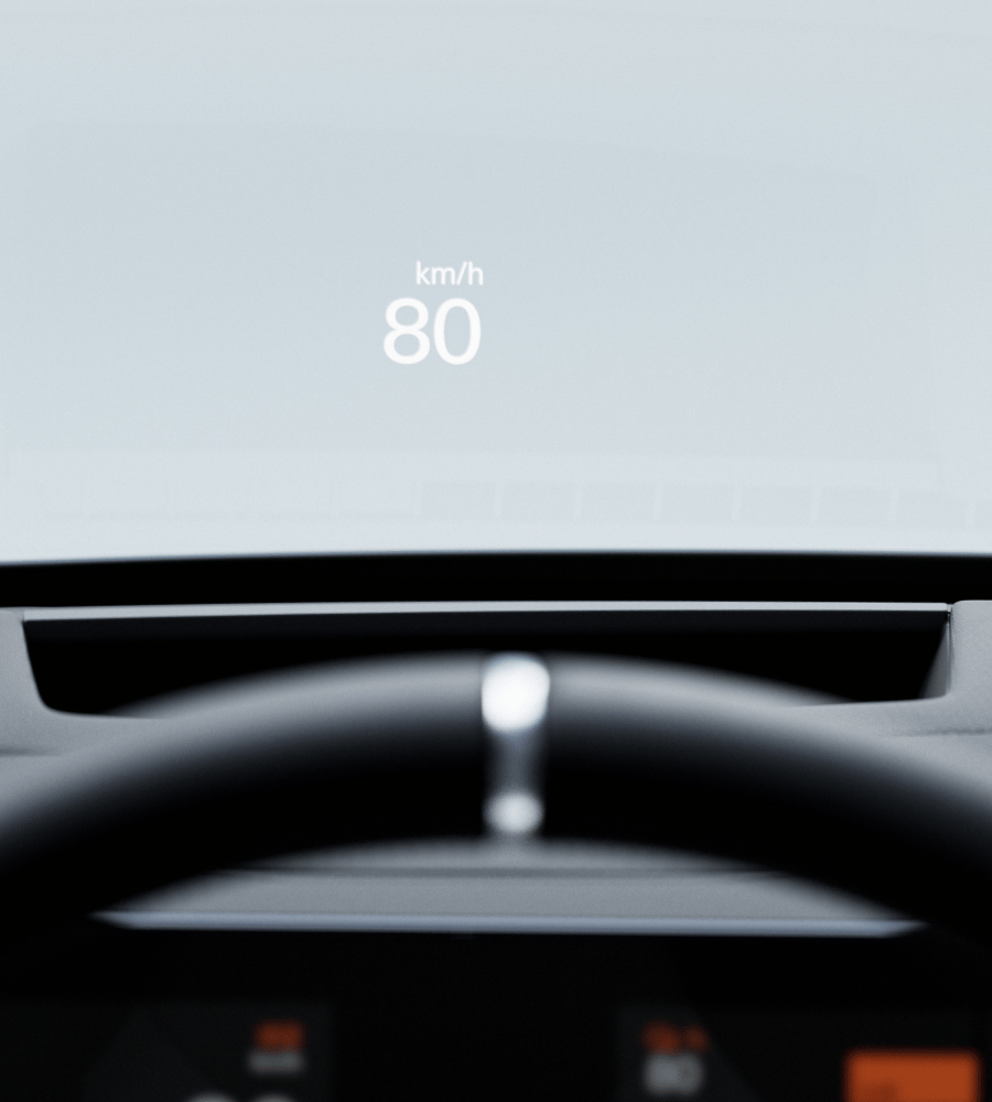 Head up display shown on the front window of the Polestar 4