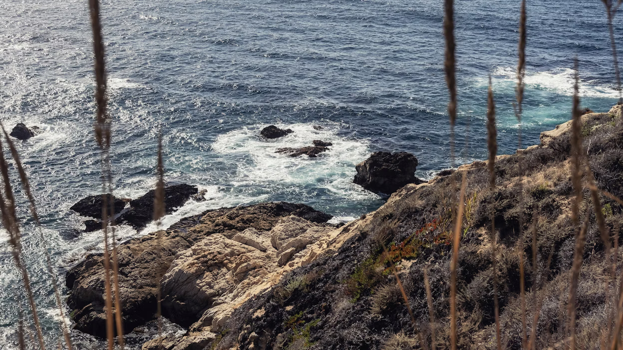 Rocky coastline and ocean.