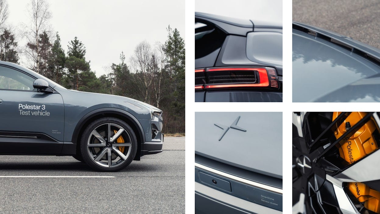 Collage of Polestar 3 prototype and exterior details.