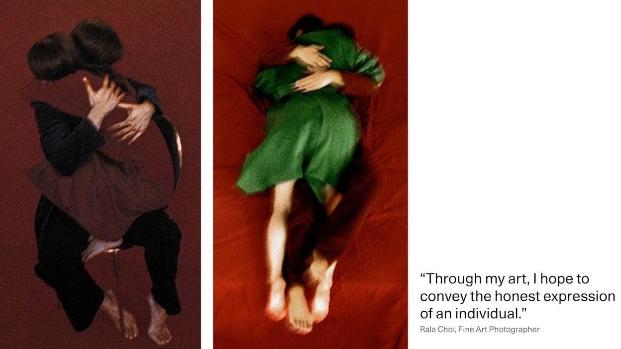 Rala Choi's work "Lovers". Pictured: Two images of a man and woman embracing.