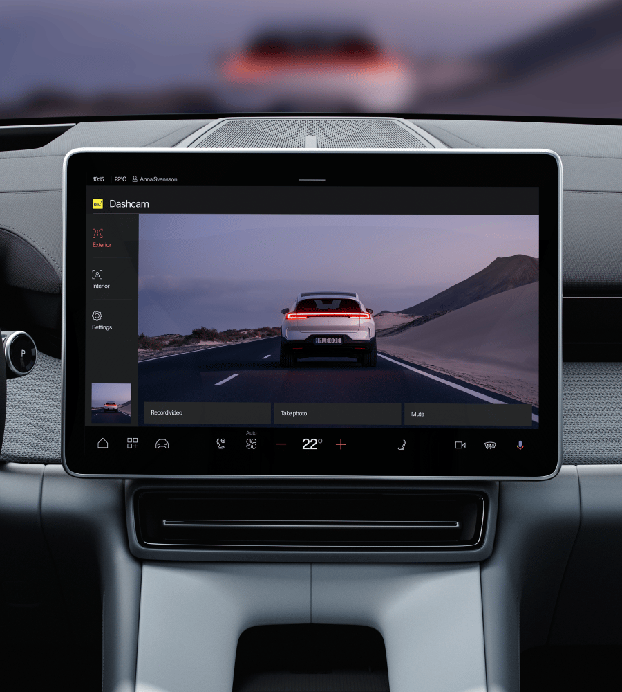 Polestar 4 dashcam app on centre display