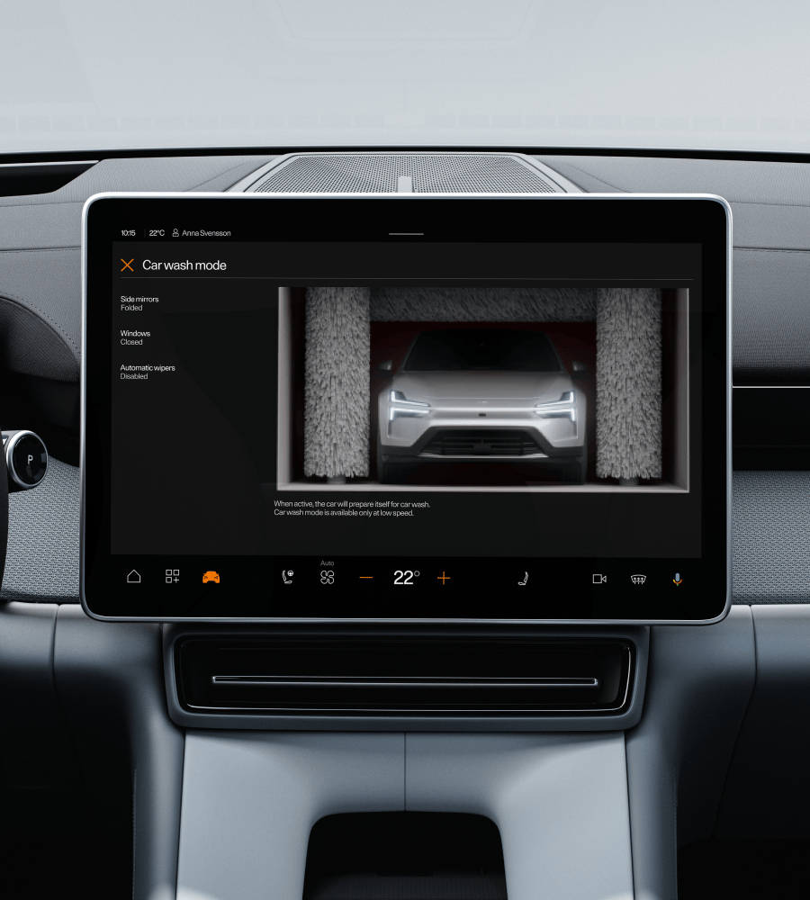 Car wash mode shown on centre display in Polestar 4