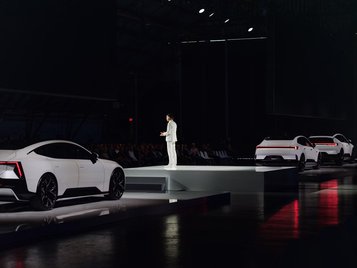 Thomas Ingenlath presenting at Polestar Day in LA.