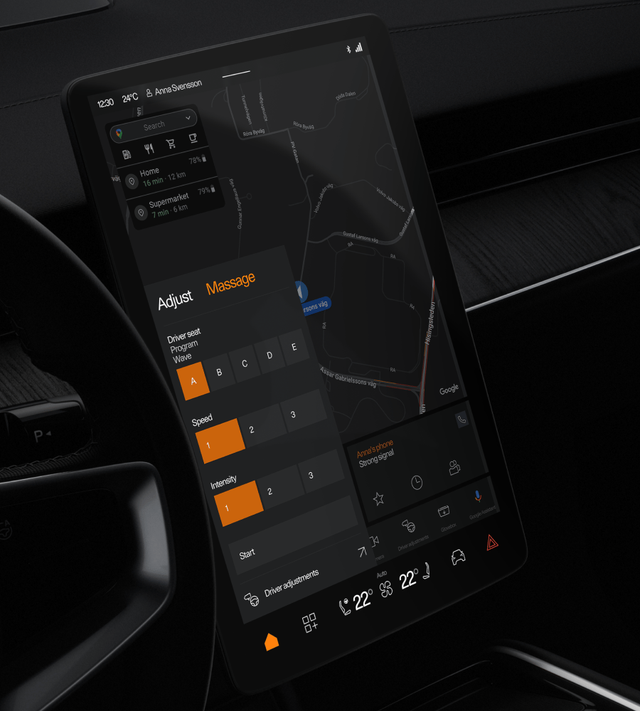 Centre display of Polestar indicating Massage function.