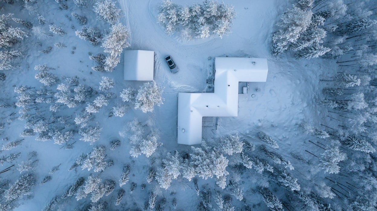 Drone image over Antti Autti's cabin.