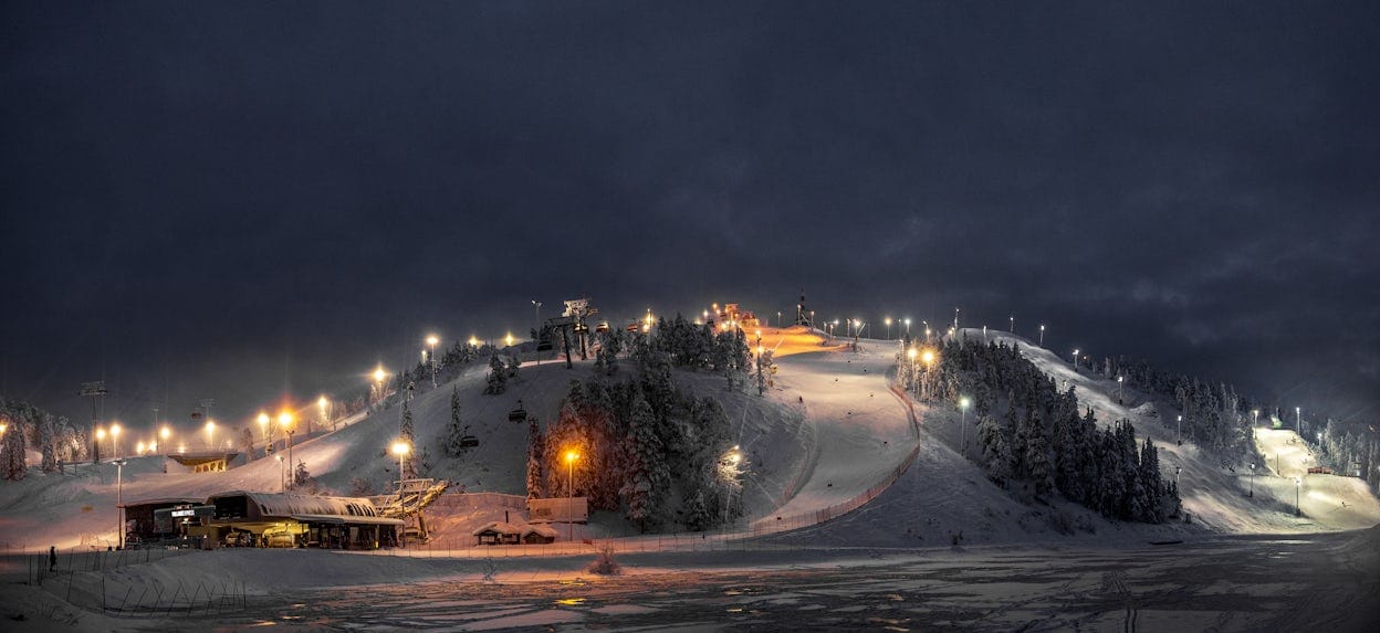Ski-resort Ruka at night.