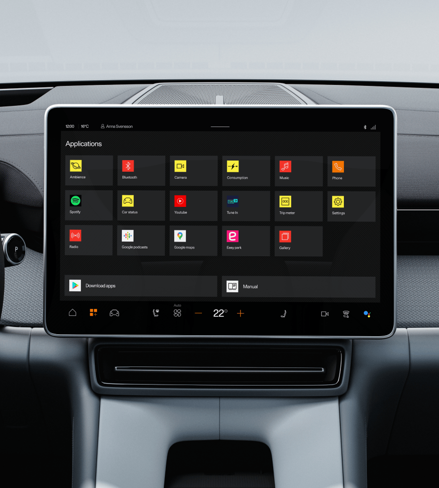 Google apps and services shown on the centre display in the Polestar 4