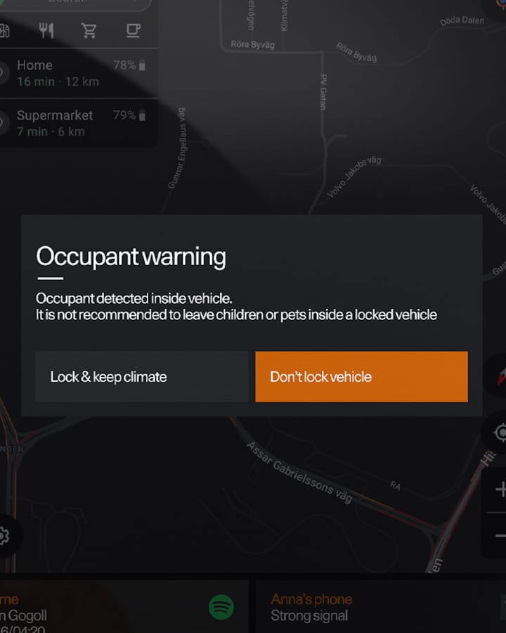 Occupant Detection System popup on centre display.