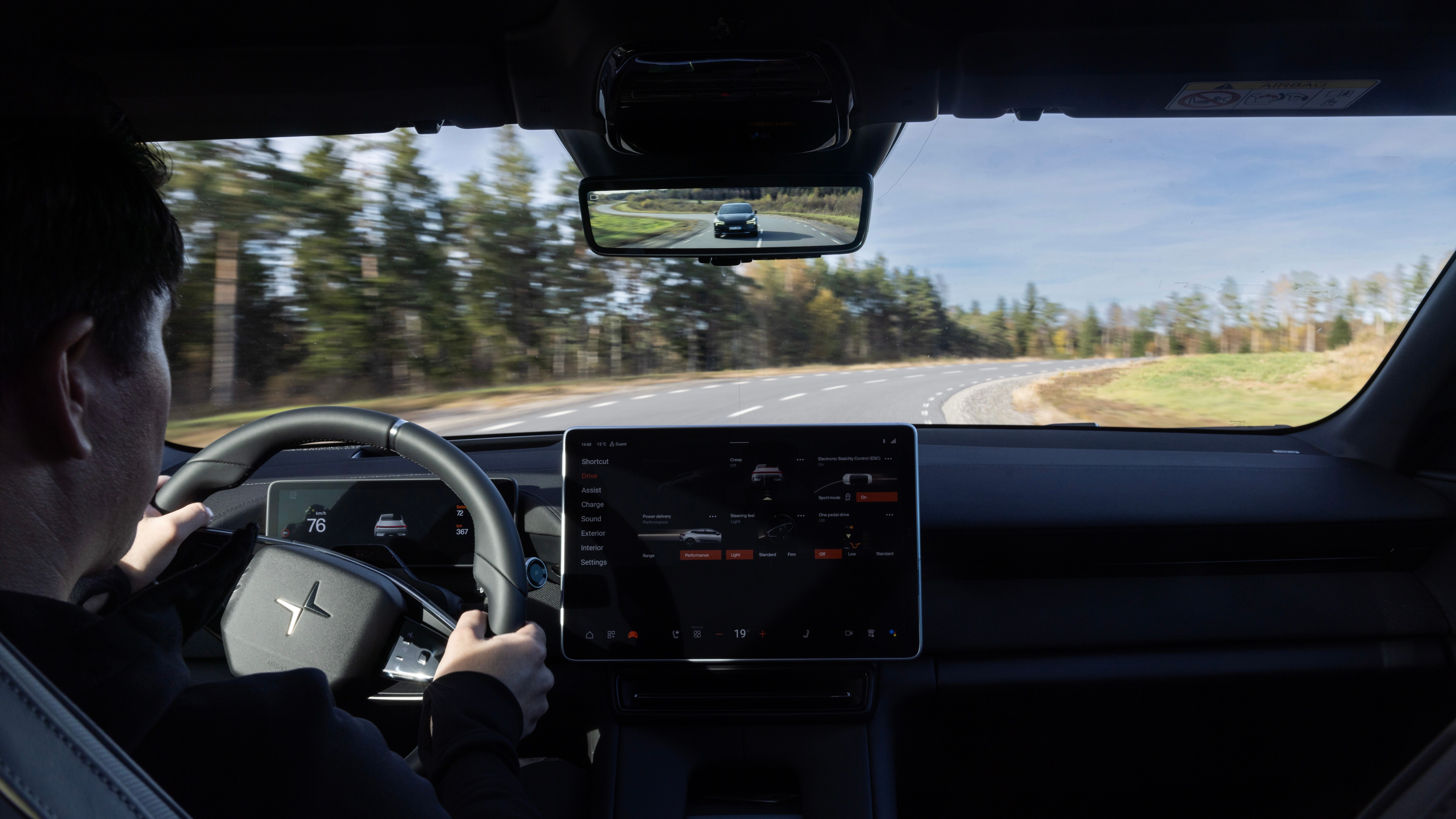 View from the front seat of the Polestar 4