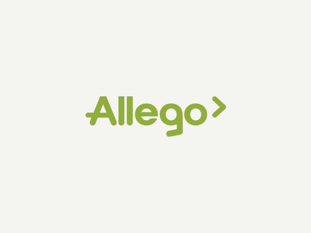 Allego logo on a grey background.