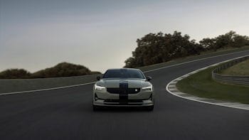 Front facing Polestar 2 BST 230 edition on track.