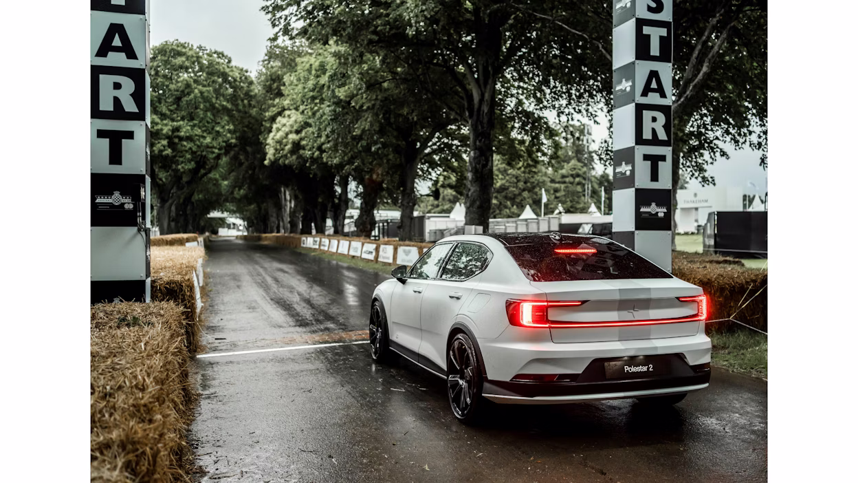 Experimental Polestar 2 on start line at Goodwood 2021.