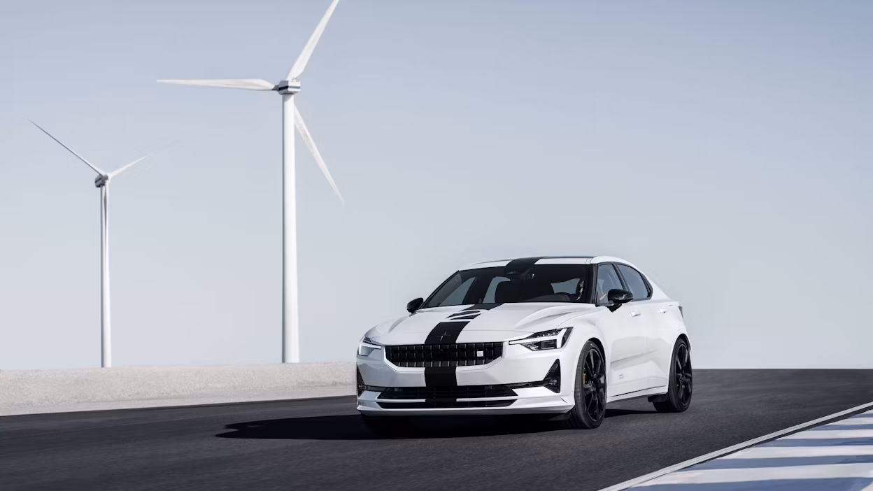 Fron facing Polestar 2 BST edition 270 on track.