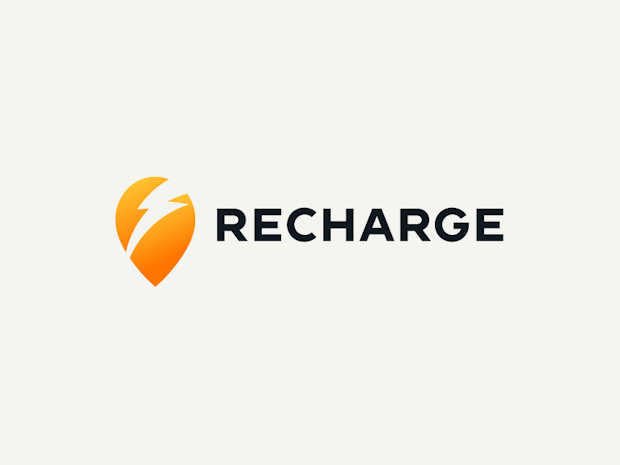 Recharge logo on a grey background.
