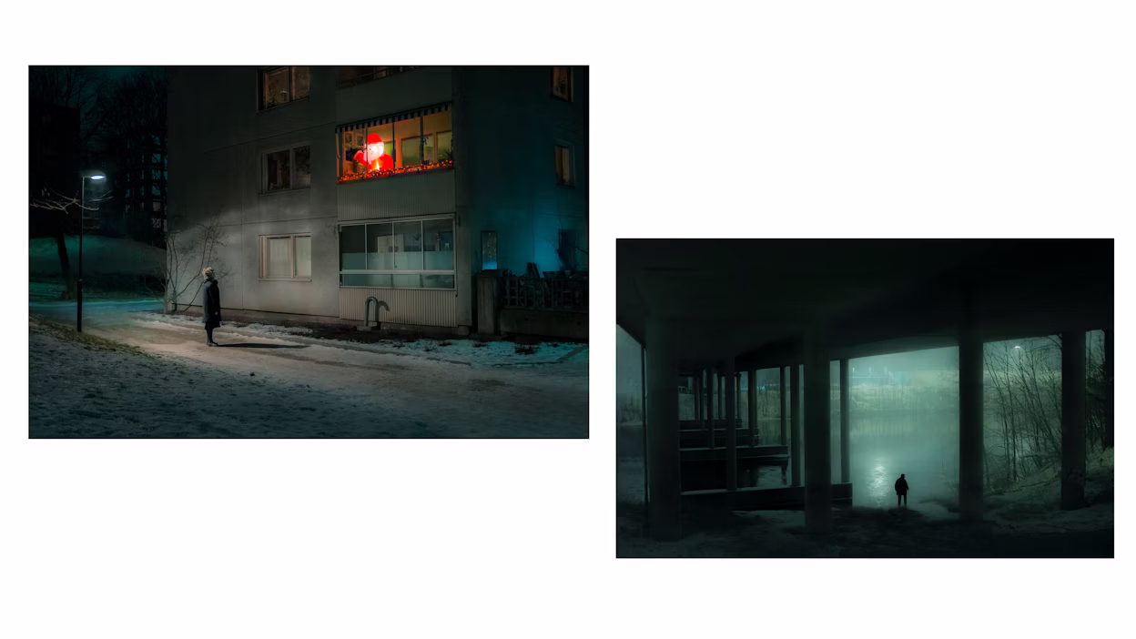 A canvas of two moody night-time images taken by Simon Åslund.