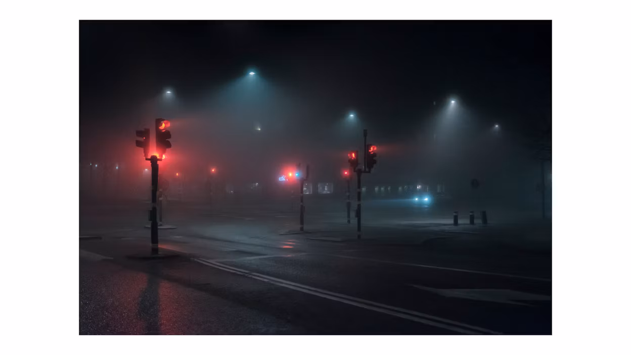 Traffic lights at night.