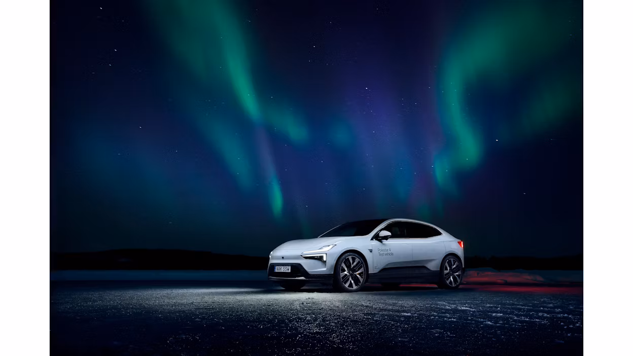 Polestar 4 with Northern Lights backdrop.
