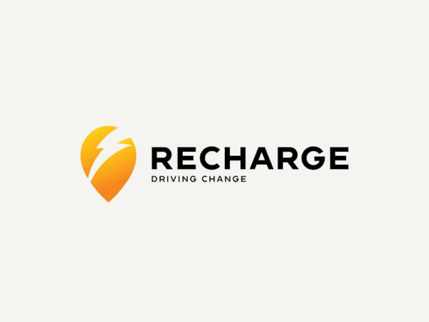 Recharge logo on a grey background.