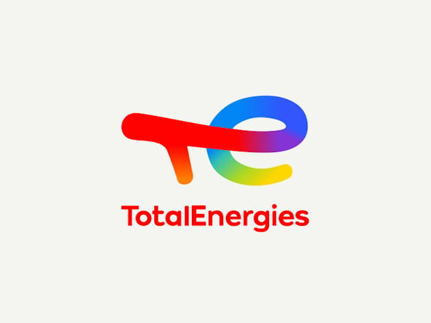 TotalEnergies logo on a grey background.