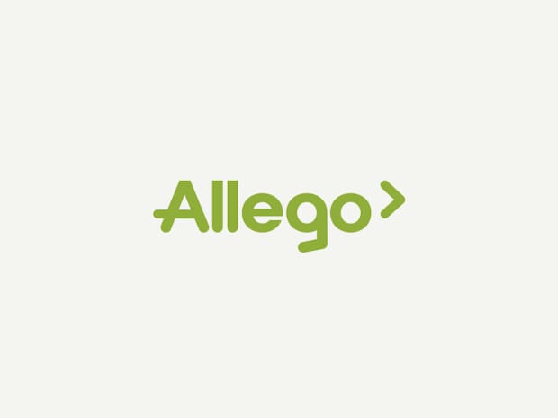 Allego logo on a grey background.