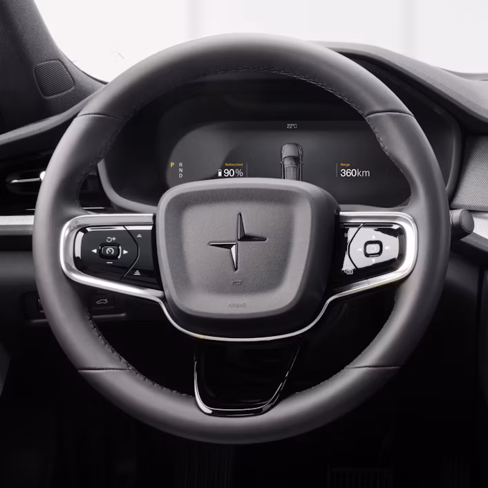 Heated steering wheel in a Polestar 2 with upgrade Climate Pack