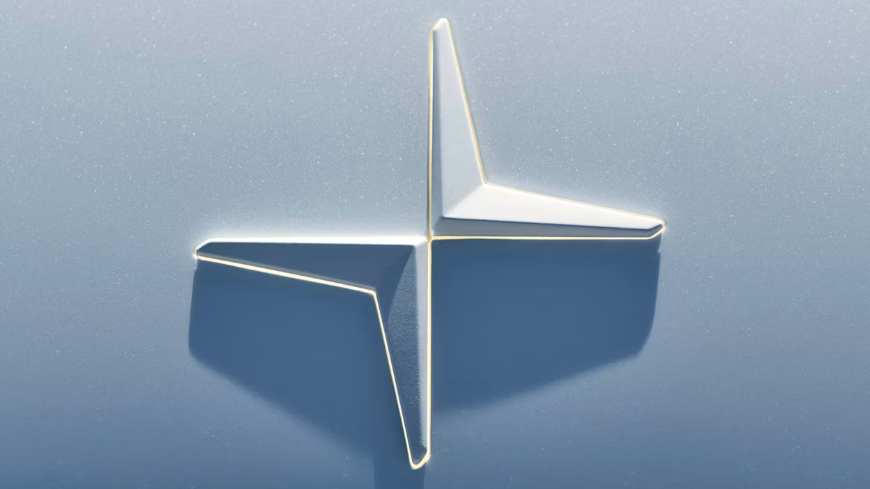 Close-up of the Polestar star logo on a Polestar 4