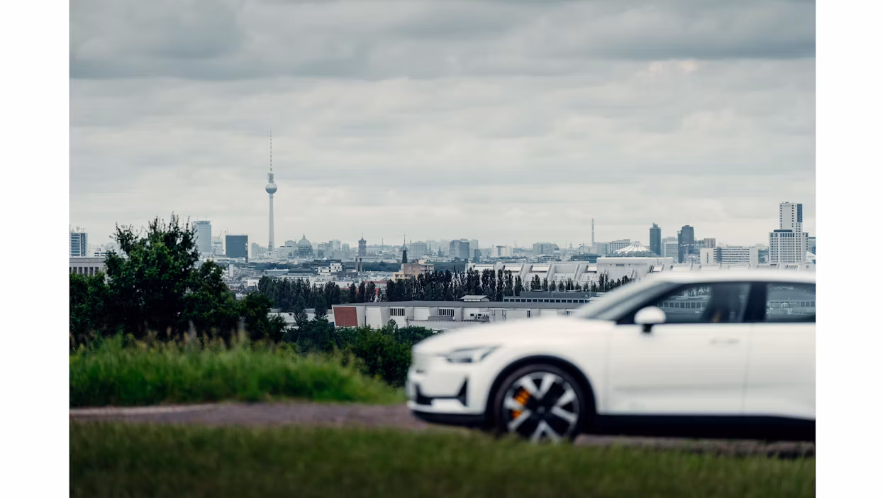 Polestar 2 overlooking the Berlin skyline