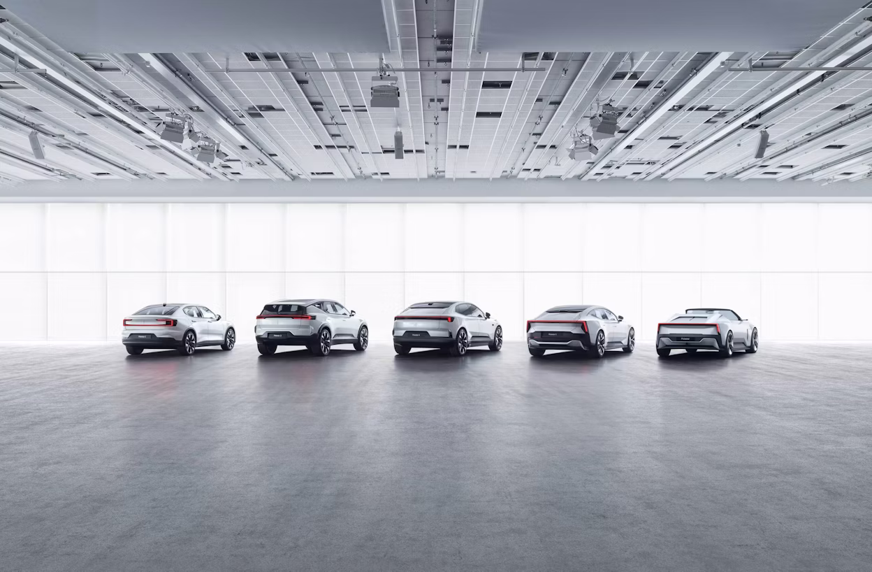 Full line up of Polestar cars in large room